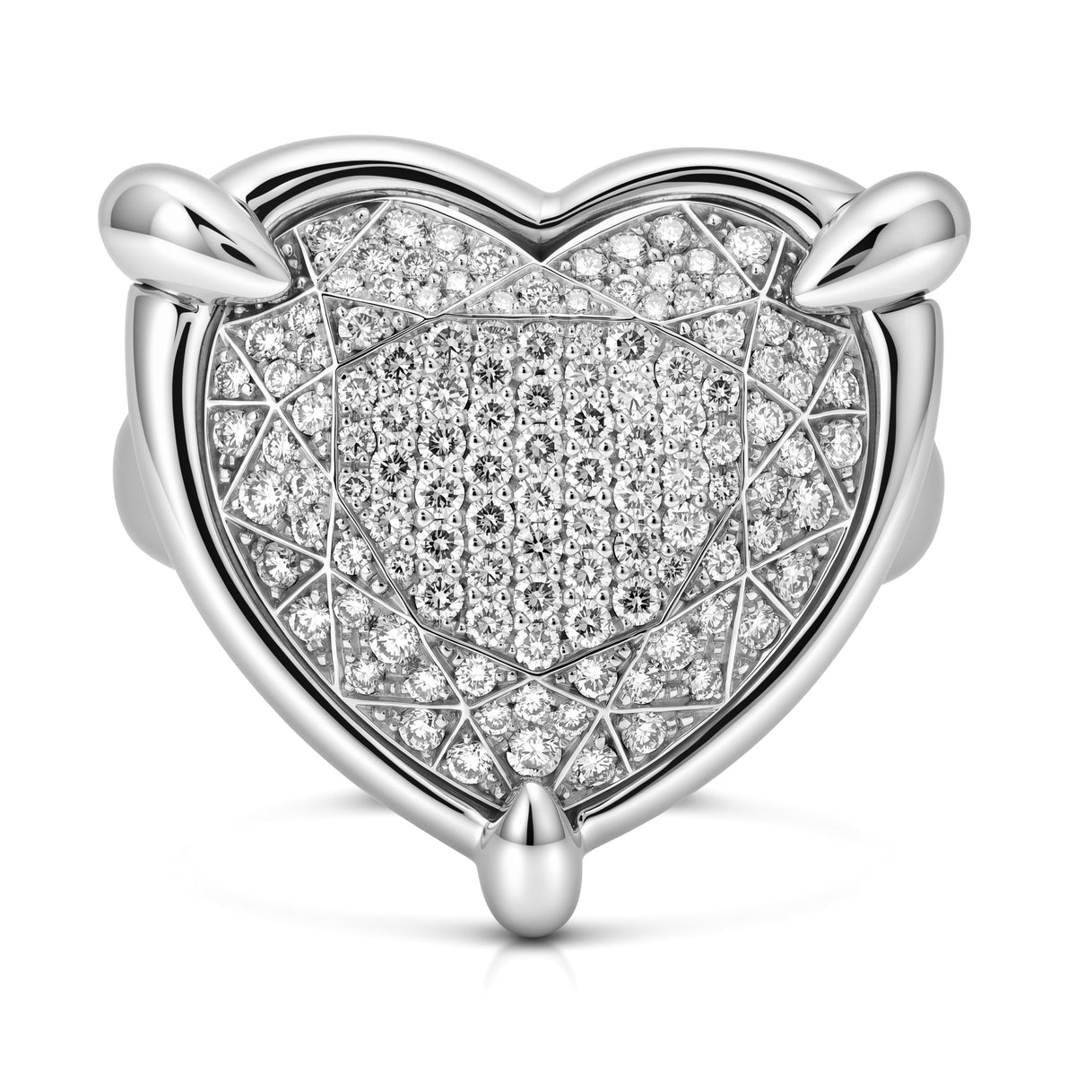 Chopard 18K White Gold Golden Diamonds Pavé Heart Ring 0.84 CTW Chrome Treated w