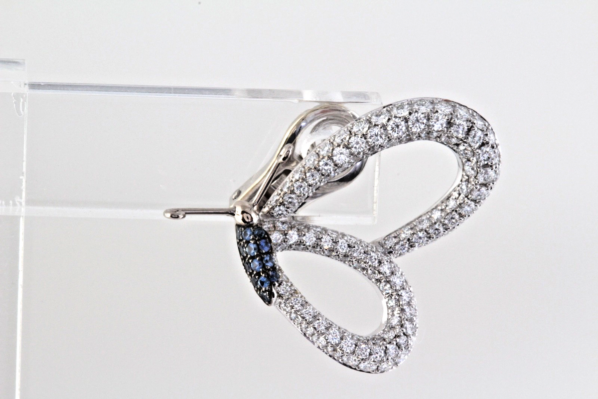 Chopard Diamond Sapphire Earrings 18K White Gold 2.41ct Diamonds w/Cert Box