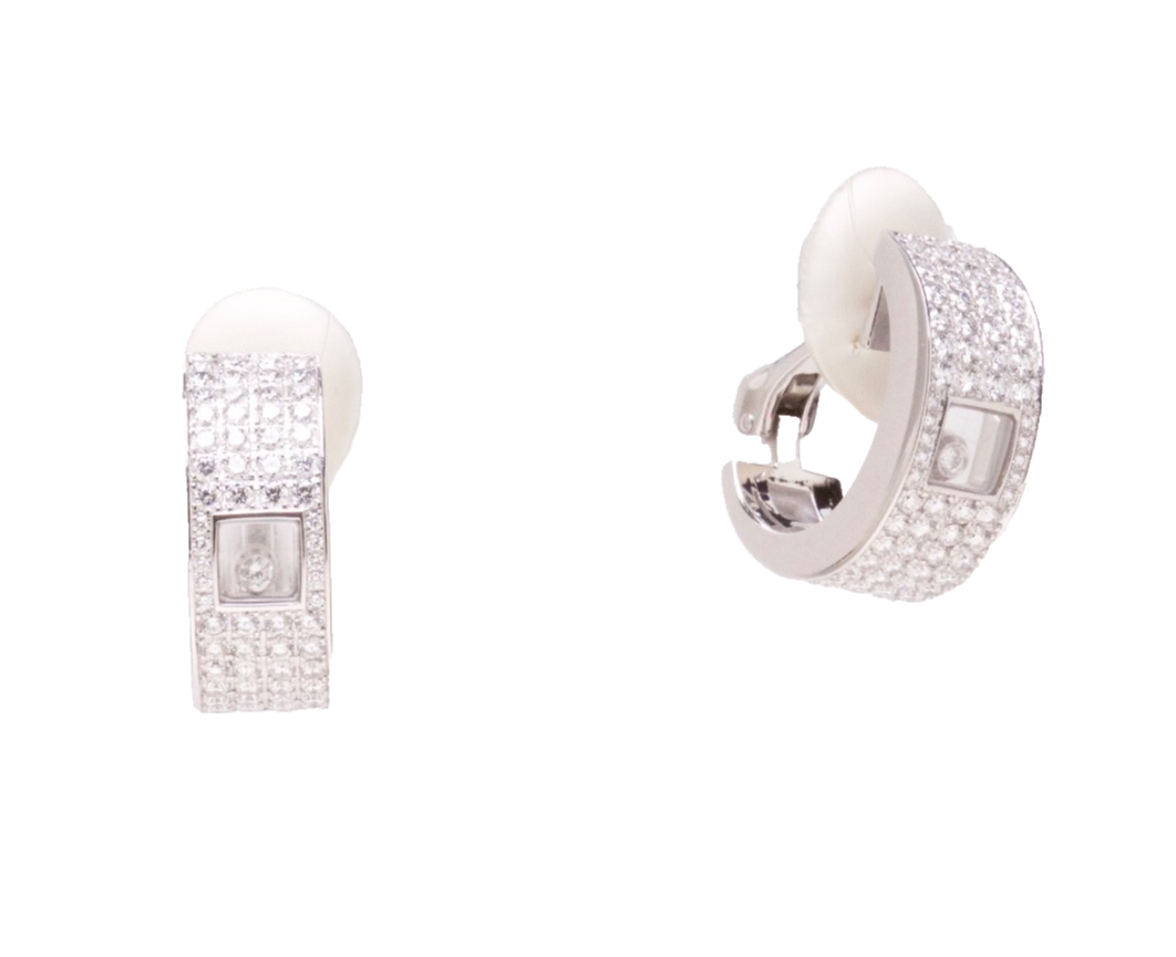 Chopard Happy Diamonds 18K White Gold Diamond Hoop Earrings 2.58ct w/Box Cert