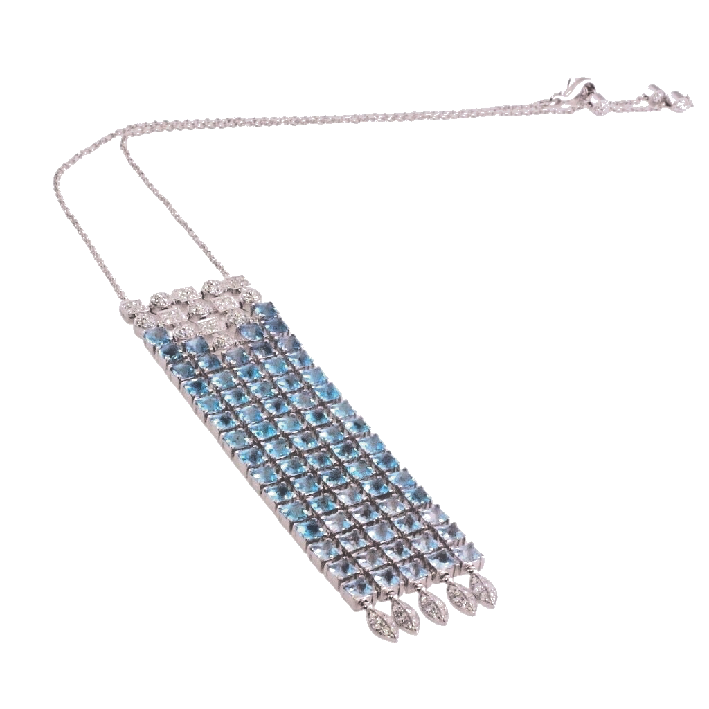 Bvlgari Bulgari Lucea 18K Gold Blue Topaz Diamond Waterfall Pendant Necklace