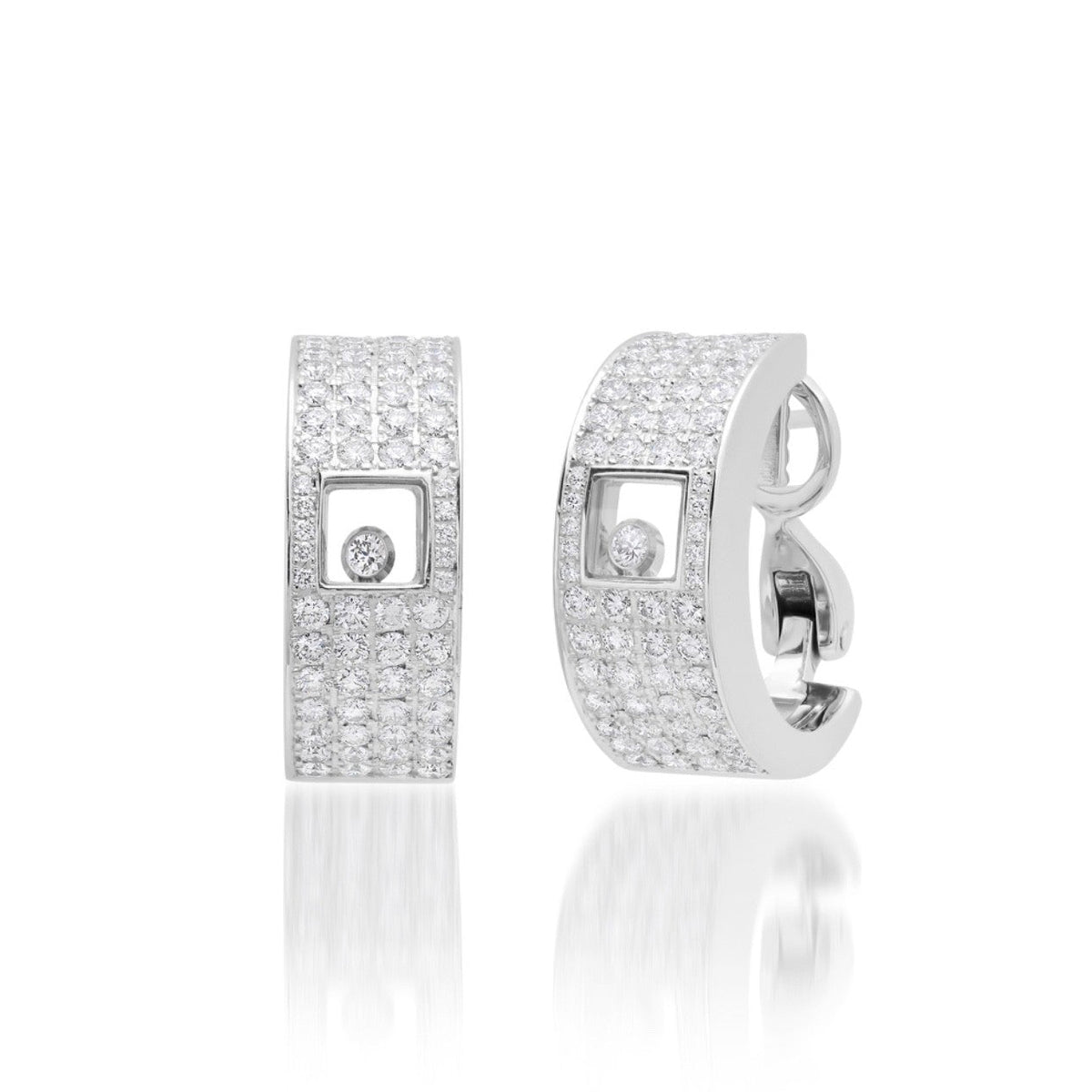 Chopard Happy Diamonds 18K White Gold Diamond Hoop Earrings 2.58ct w/Box Cert