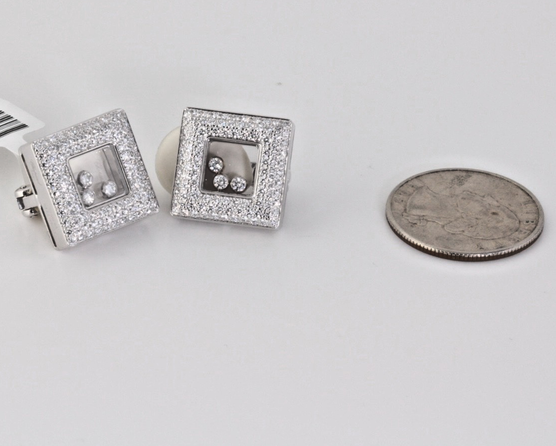 Chopard Happy Diamonds Earrings 18K White Gold 2.02ct Diamonds w/Box & Cert