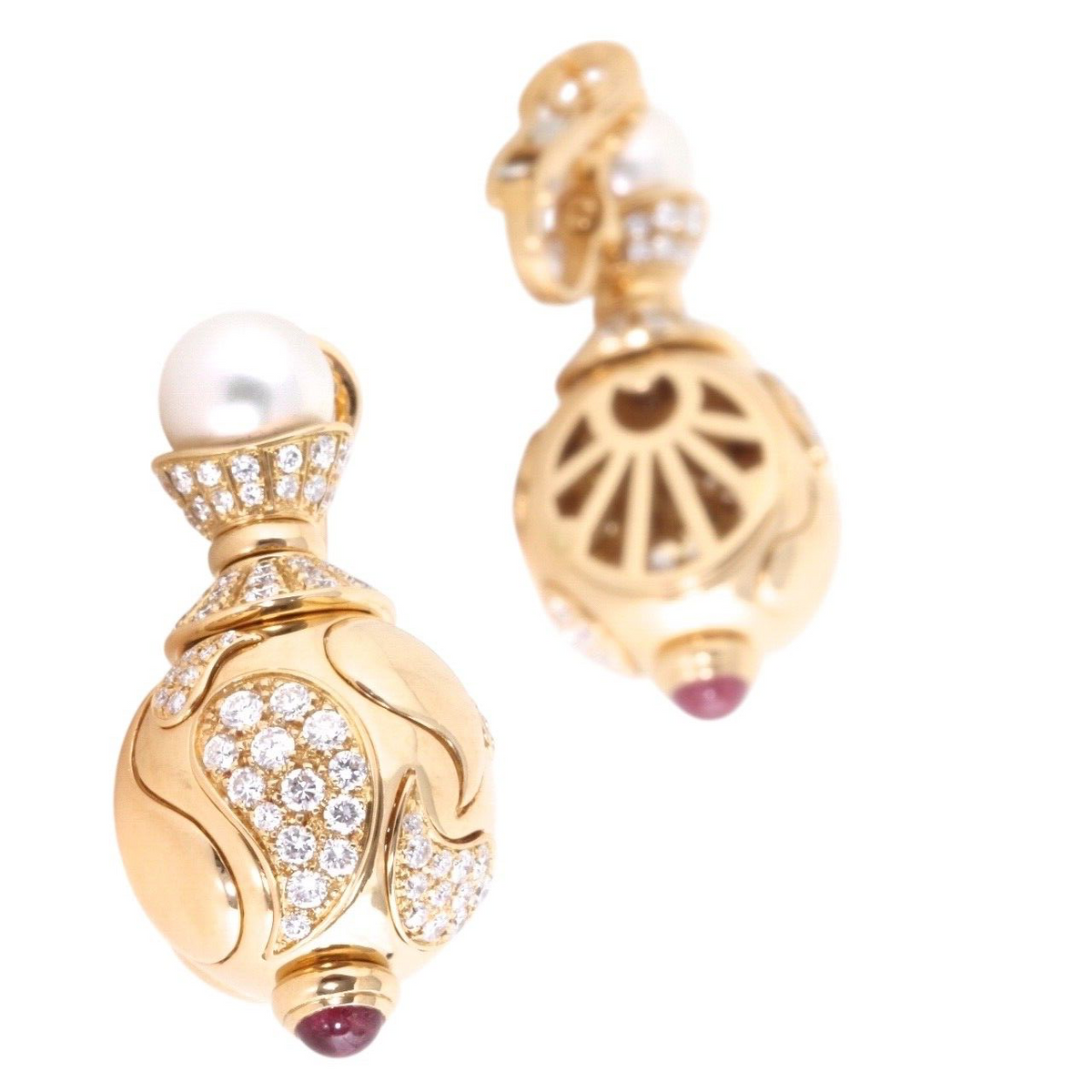 Chopard 18k Yellow Gold “Casmir” Diamond, Pink Tourmaline & Pearl Drop Clip Earr
