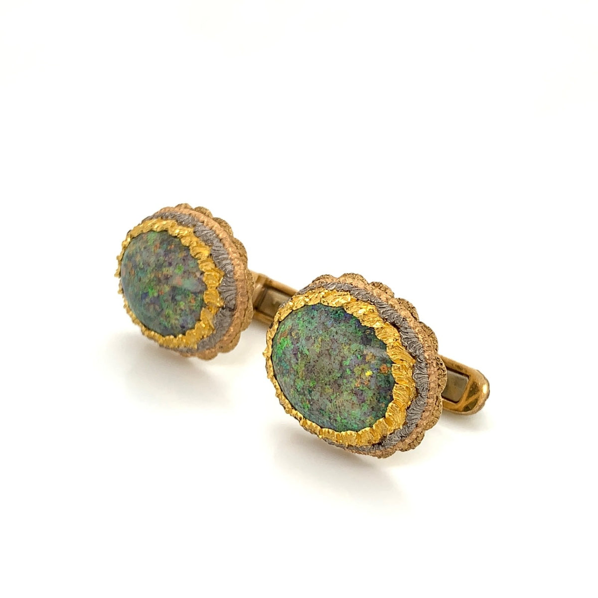Antique 18K Three-Tone Gold Black Opal Diamond Cufflinks Rome Italy Rigato 18ROM