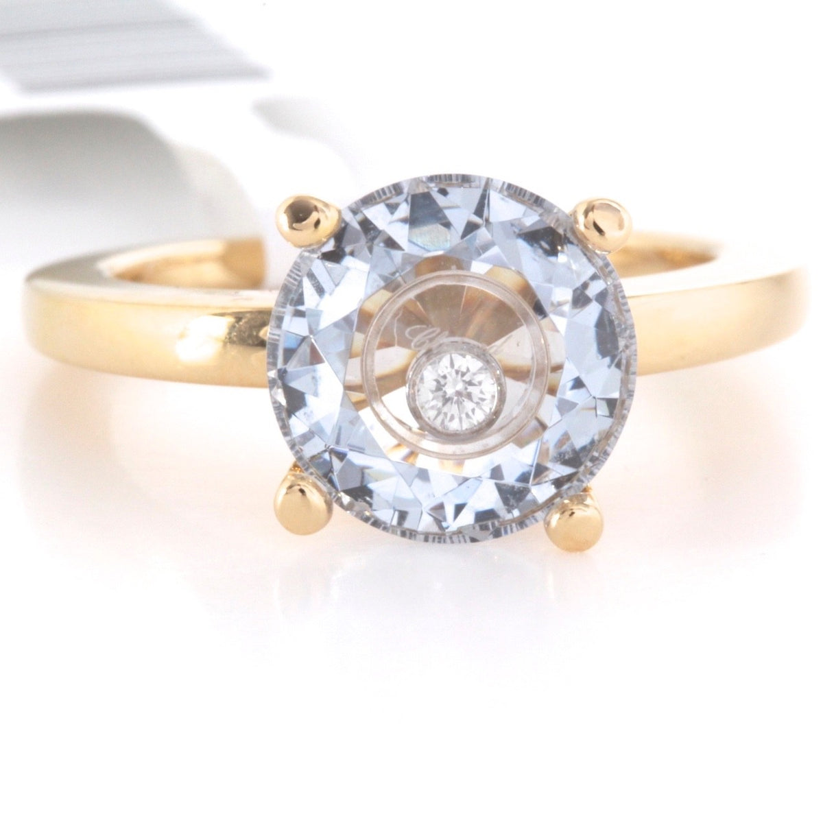 Chopard So Happy Light Blue Stone Ring 18K White Gold 0.05ct Diamond Size 6.25