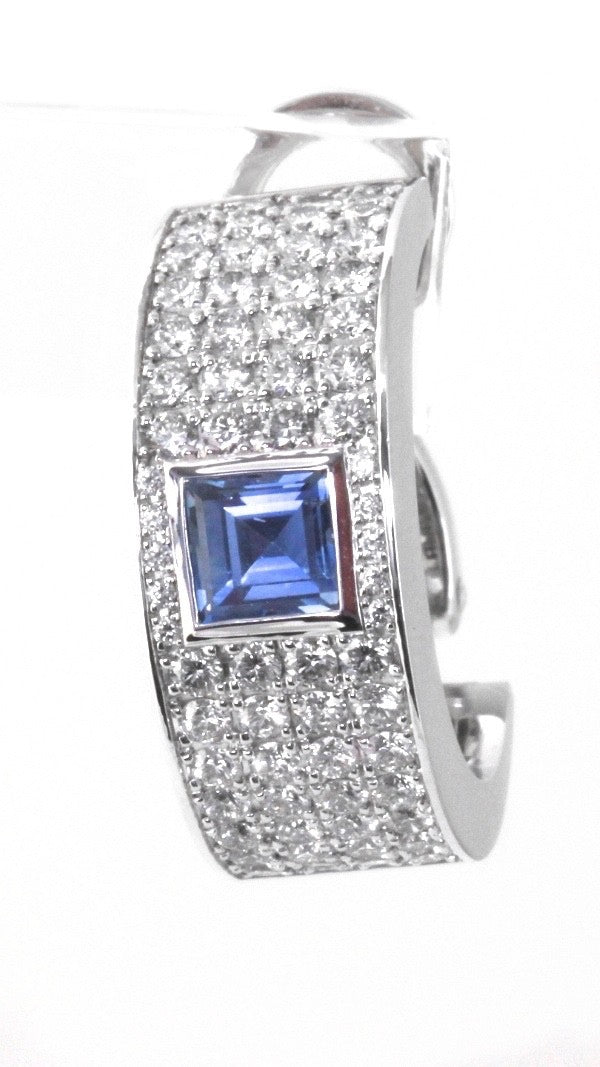 Chopard 18K WG 2.47ct Diamond 1.44ct Sapphire Pavé Hoop Earrings w/ Cert