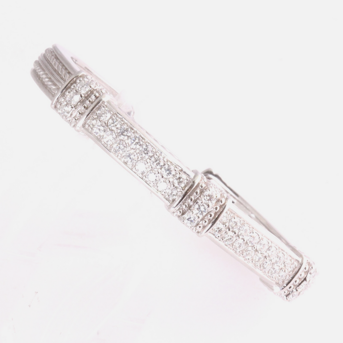 Judith Ripka 18K White Gold Diamond Hinged Bangle Bracelet 3.5ct 36g