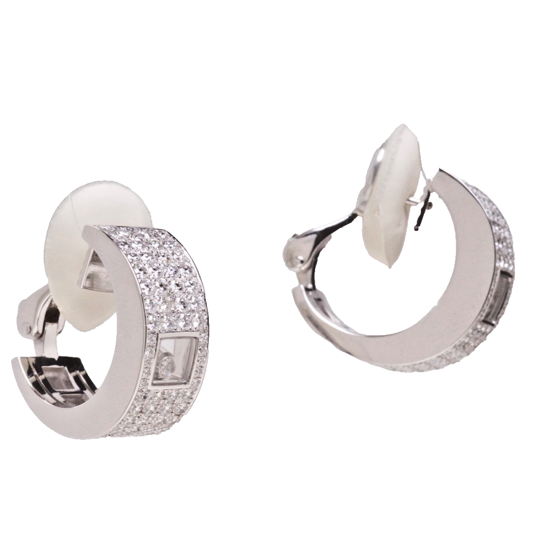 Chopard Happy Diamonds 18K White Gold Diamond Hoop Earrings 2.58ct w/Box Cert
