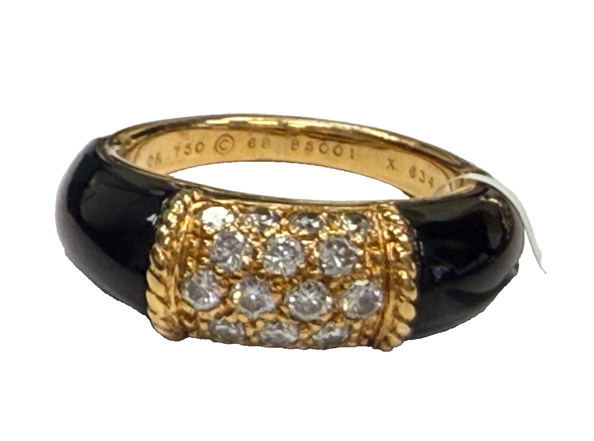 VCA Philippine 18K Yellow Gold Onyx Diamond Ring Size 68 US 13 Signed