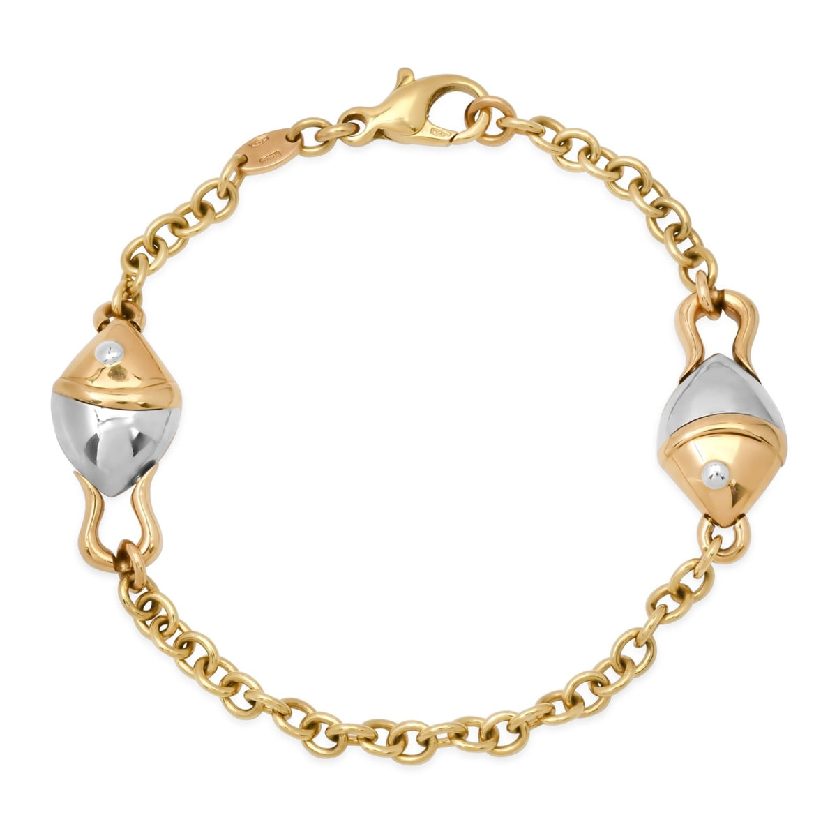 Bvlgari Bulgari 18K Yellow White Two Tone Gold Diamond Station Rolo Bracelet