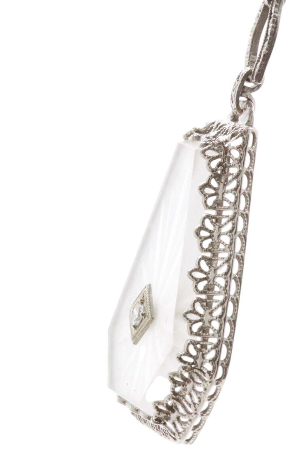 Vintage 14K Gold Platinum Rock Crystal Diamond Y-Drop Necklace