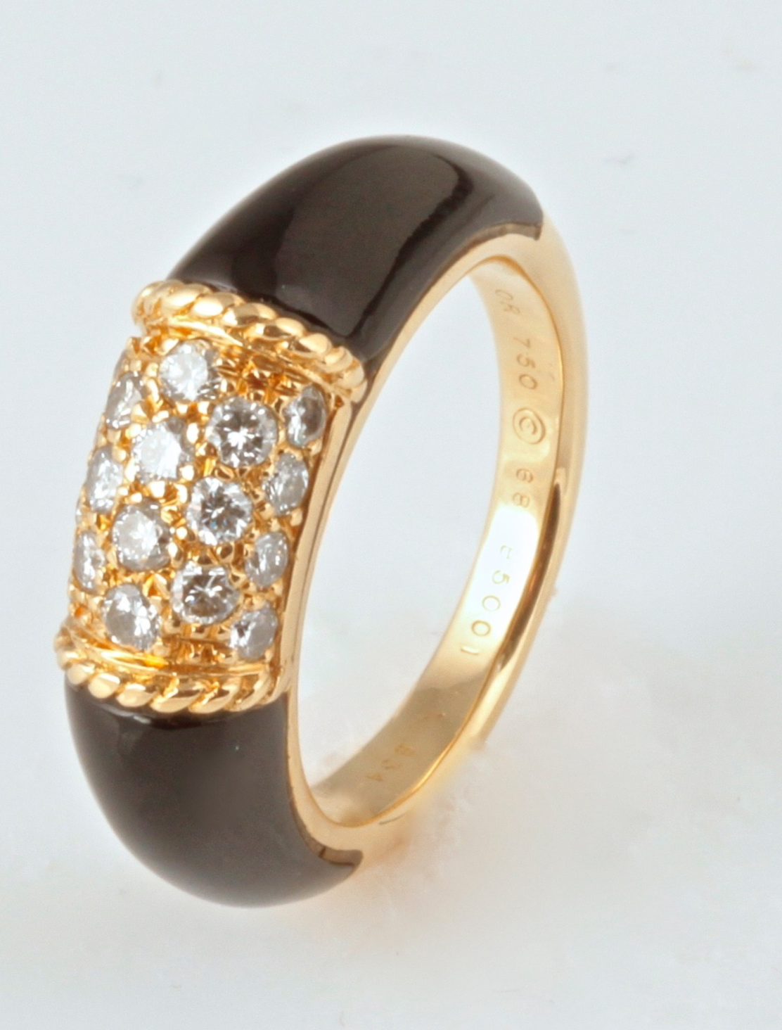 VCA Philippine 18K Yellow Gold Onyx Diamond Ring Size 68 US 13 Signed