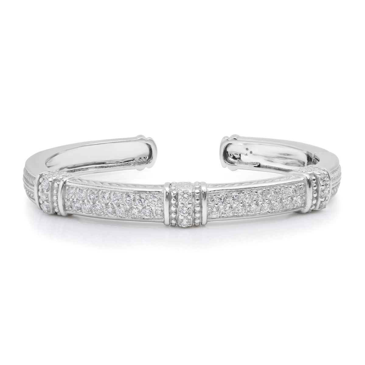 Judith Ripka 18K White Gold Diamond Hinged Bangle Bracelet 3.5ct 36g