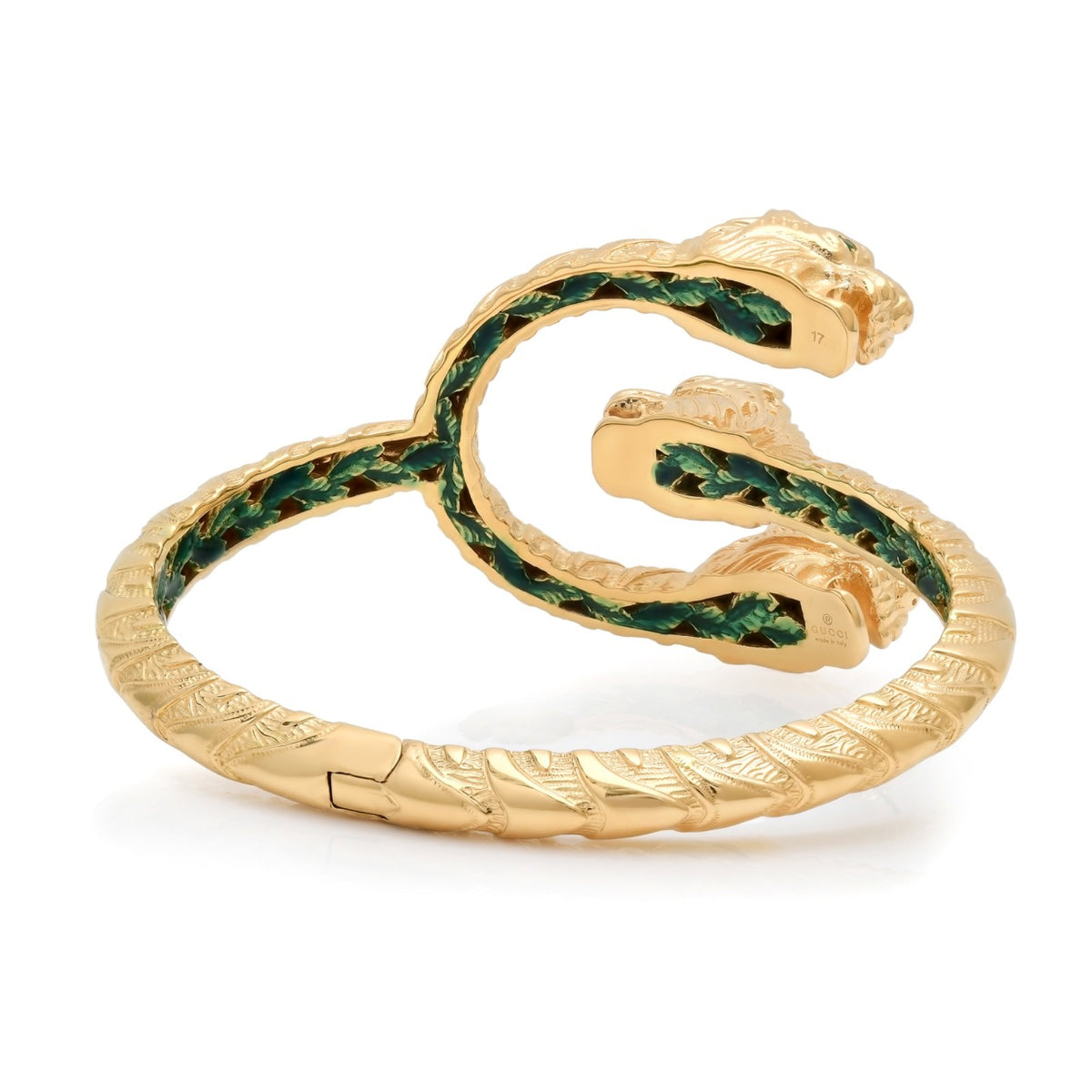 Gucci Dionysus Triple Tiger Head 18K Gold Bracelet Tsavorite Size 17 55.7g