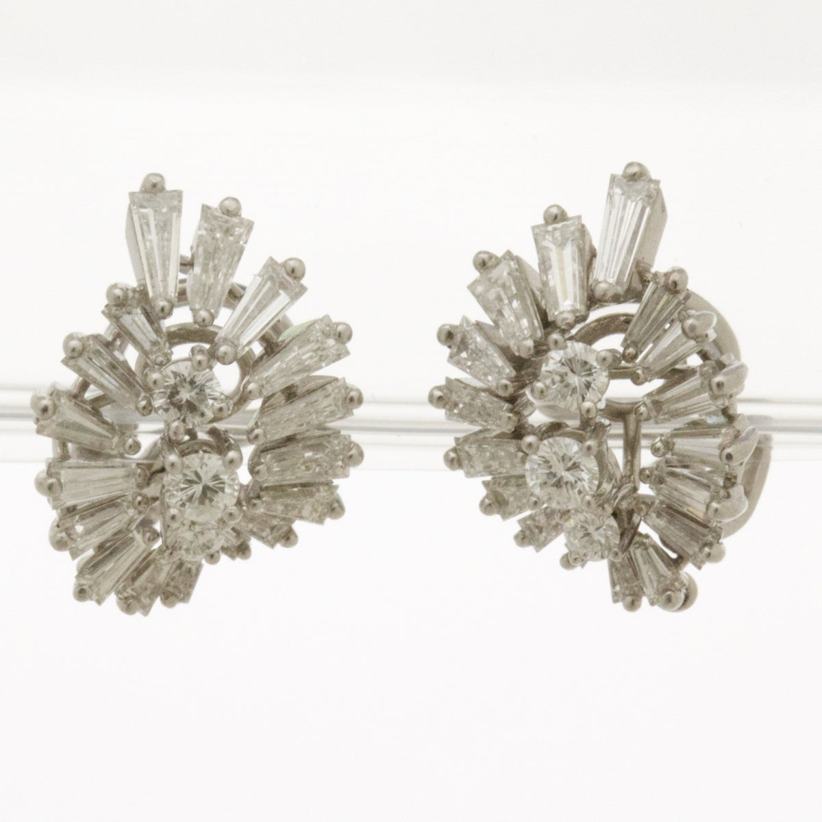 Platinum 4.50ct Diamond Starburst Cluster South Sea Pearl Drop Earrings Vintage