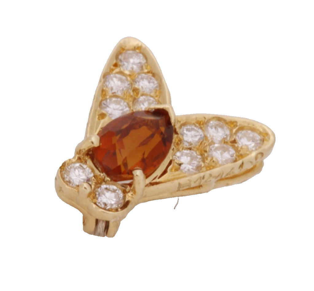 Van Cleef & Arpels 18K Yellow Gold Citrine Diamond Fly Insect Brooch Pin VCA
