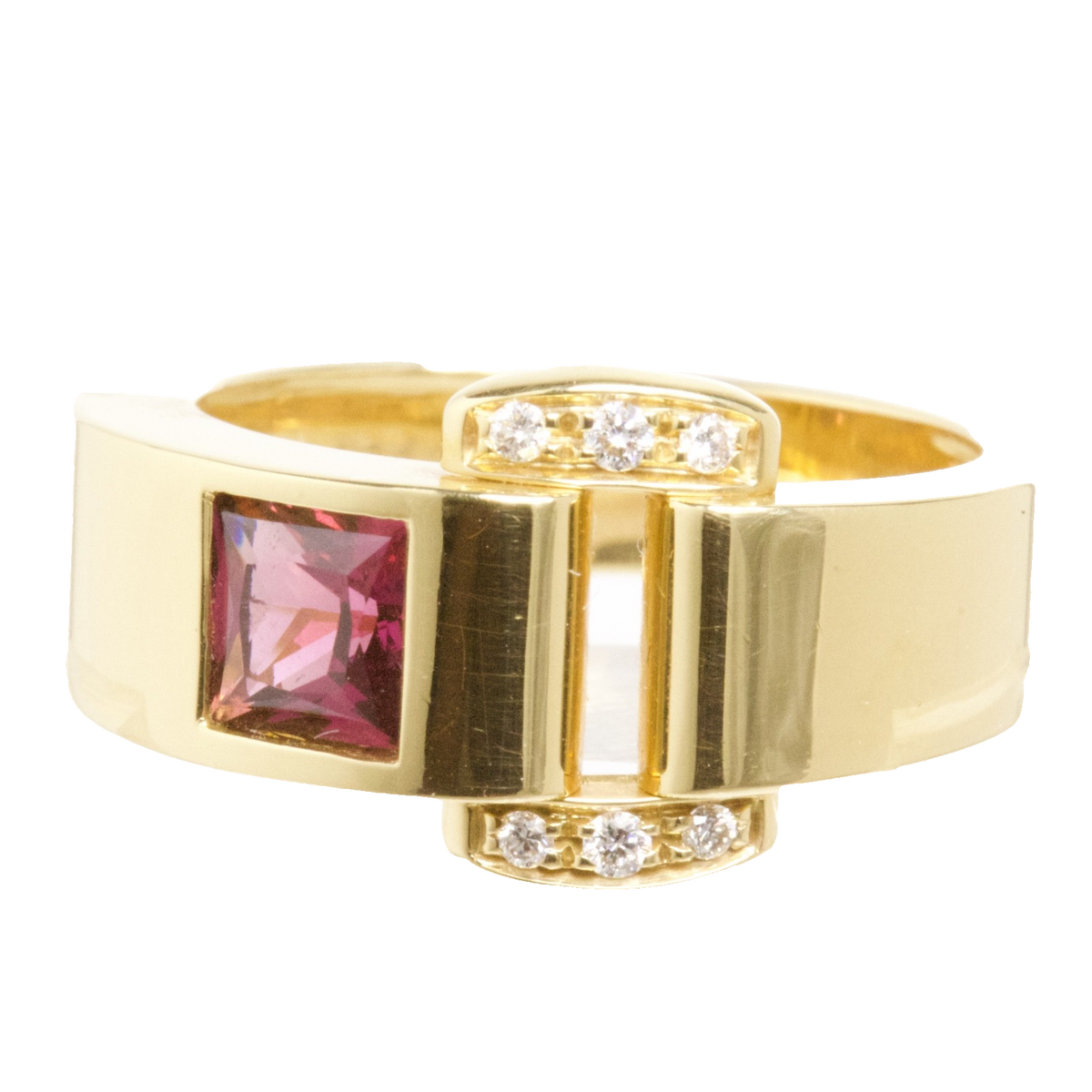 Piaget 18K Yellow Gold Red Tourmaline Diamond Ring Size 52 US 6 750 Hallmark