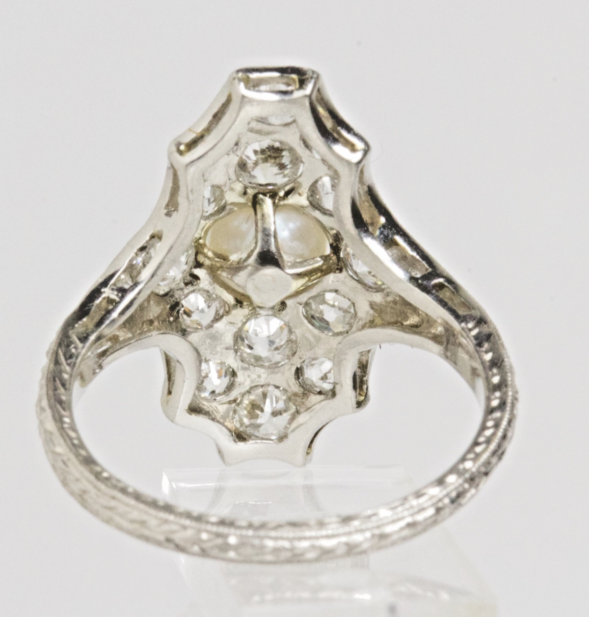 Antique Edwardian Platinum Pearl Diamond Plaque Ring 2.50CTW Old European Cut