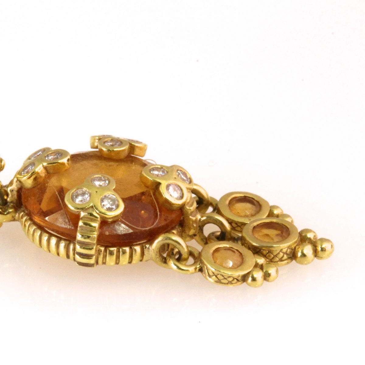 Judith Ripka 18K Gold Citrine Diamond Chandelier Drop Earrings Byzantine Huggie