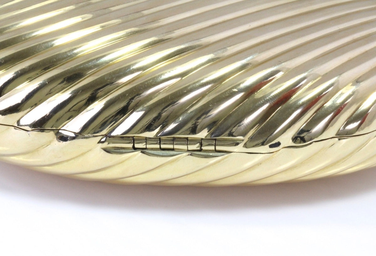 Large 18K Yellow Gold 448g Ribbed Shell Minaudiere Compact Wrist Bag Mirror