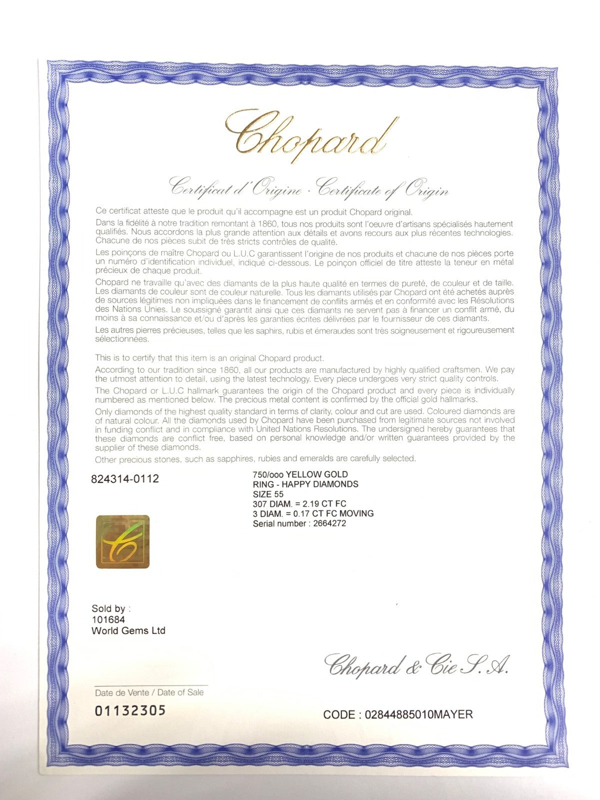 Chopard Happy Diamonds Heart Ring 18K Yellow Gold 1.10ct Diamonds w/ Box Cert