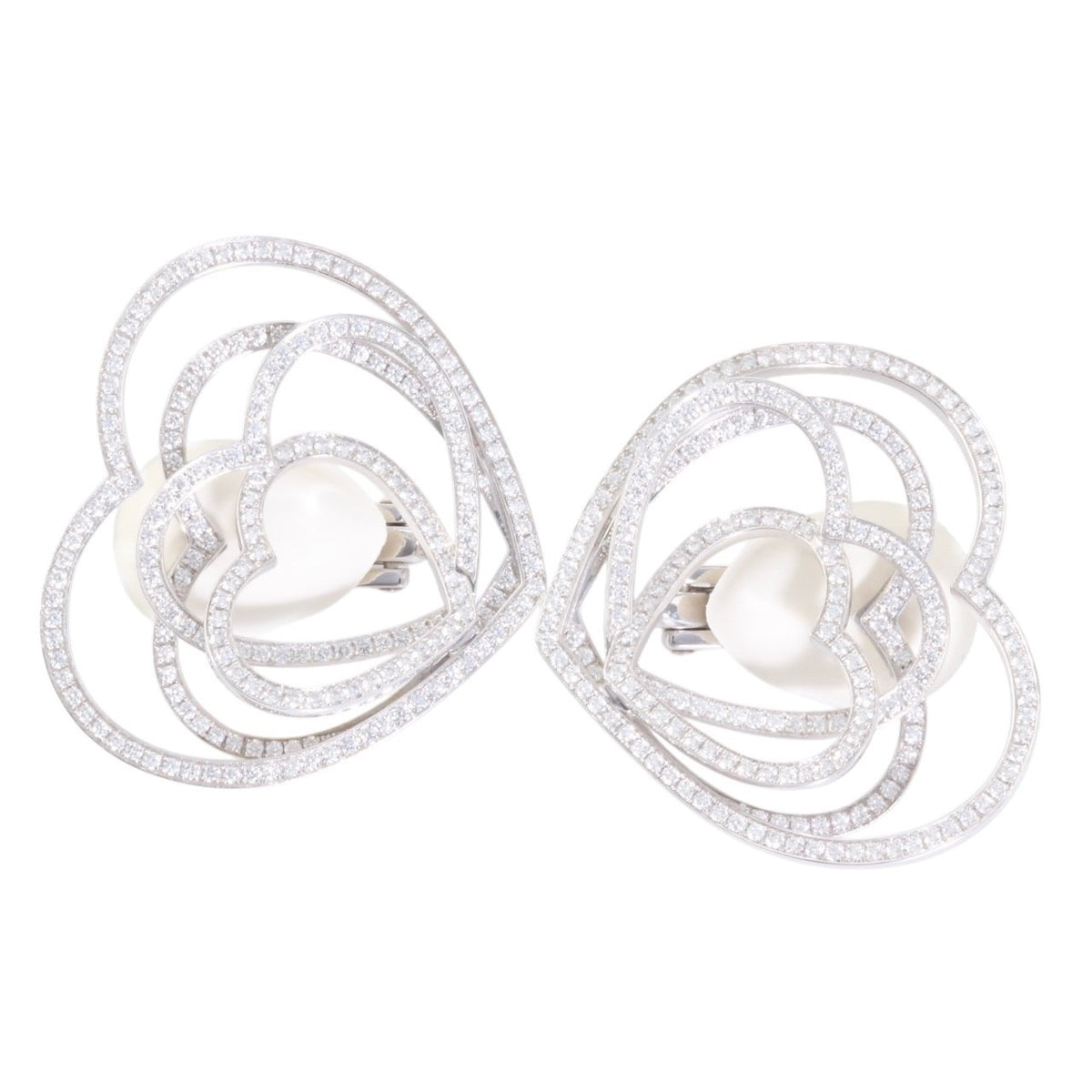 Chopard Diamond Heart Clip Earrings 18k White Gold 2.03ct w/ Certificate