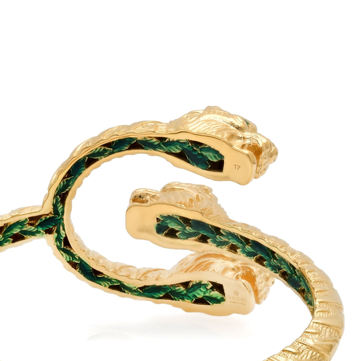 Gucci Dionysus Triple Tiger Head 18K Gold Bracelet Tsavorite Size 17 55.7g