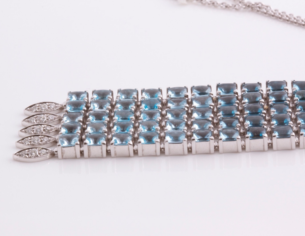 Bvlgari Bulgari Lucea 18K Gold Blue Topaz Diamond Waterfall Pendant Necklace