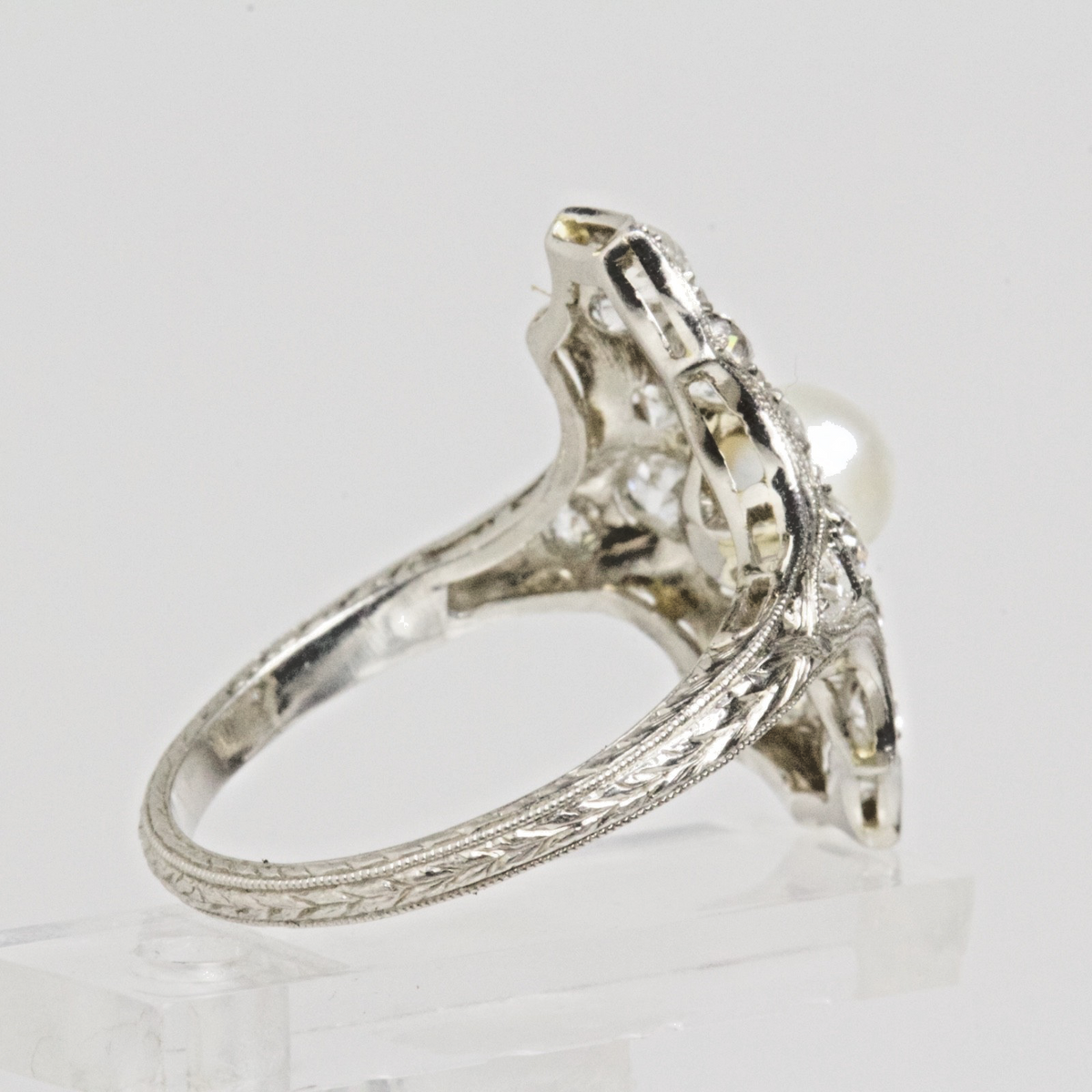 Antique Edwardian Platinum Pearl Diamond Plaque Ring 2.50CTW Old European Cut