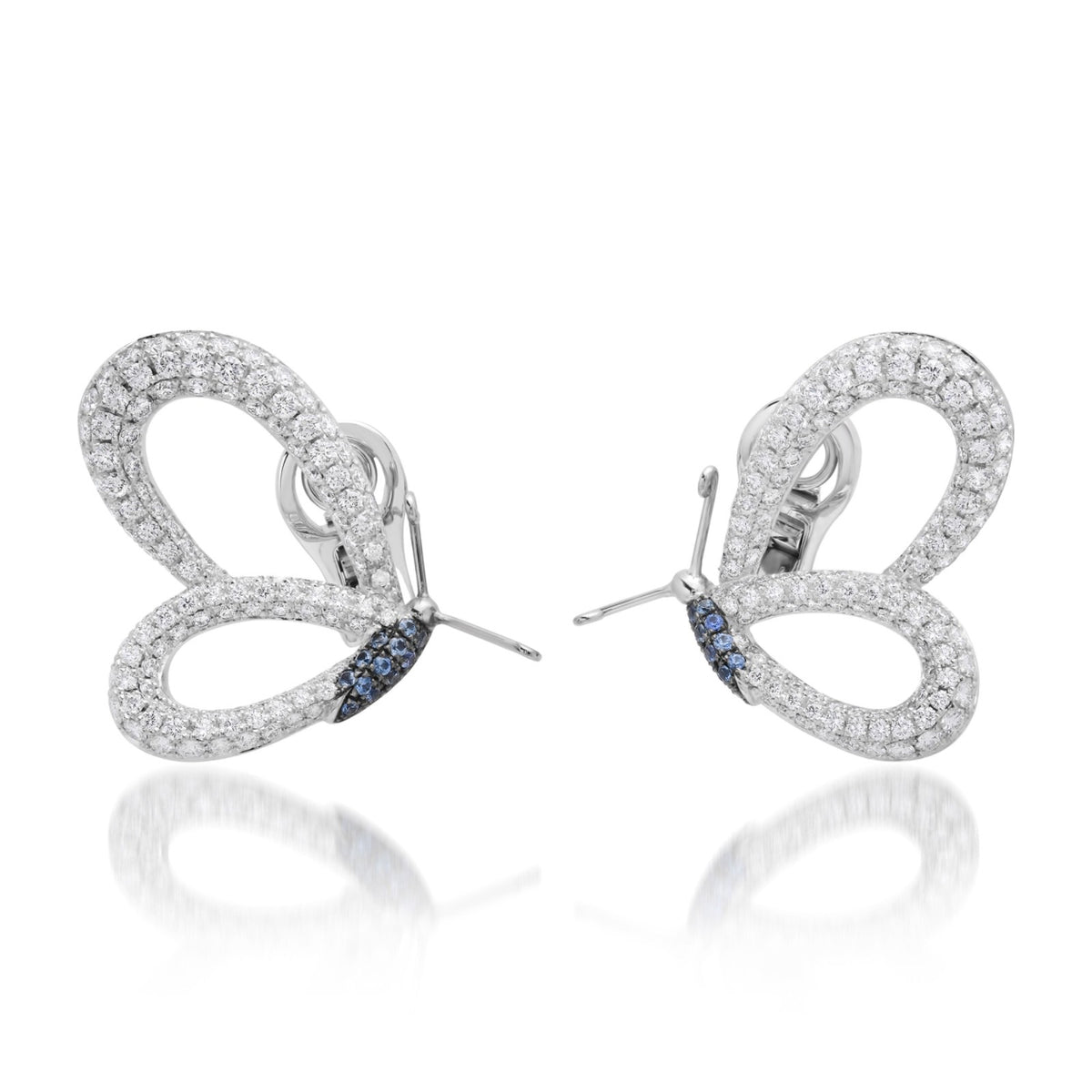Chopard Diamond Sapphire Earrings 18K White Gold 2.41ct Diamonds w/Cert Box