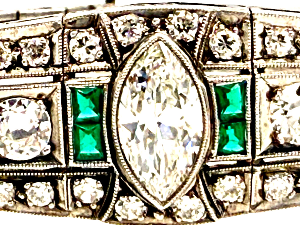 Antique Art Deco Platinum Bracelet · 1.25 ct Marquise Diamond · 3.50 ct