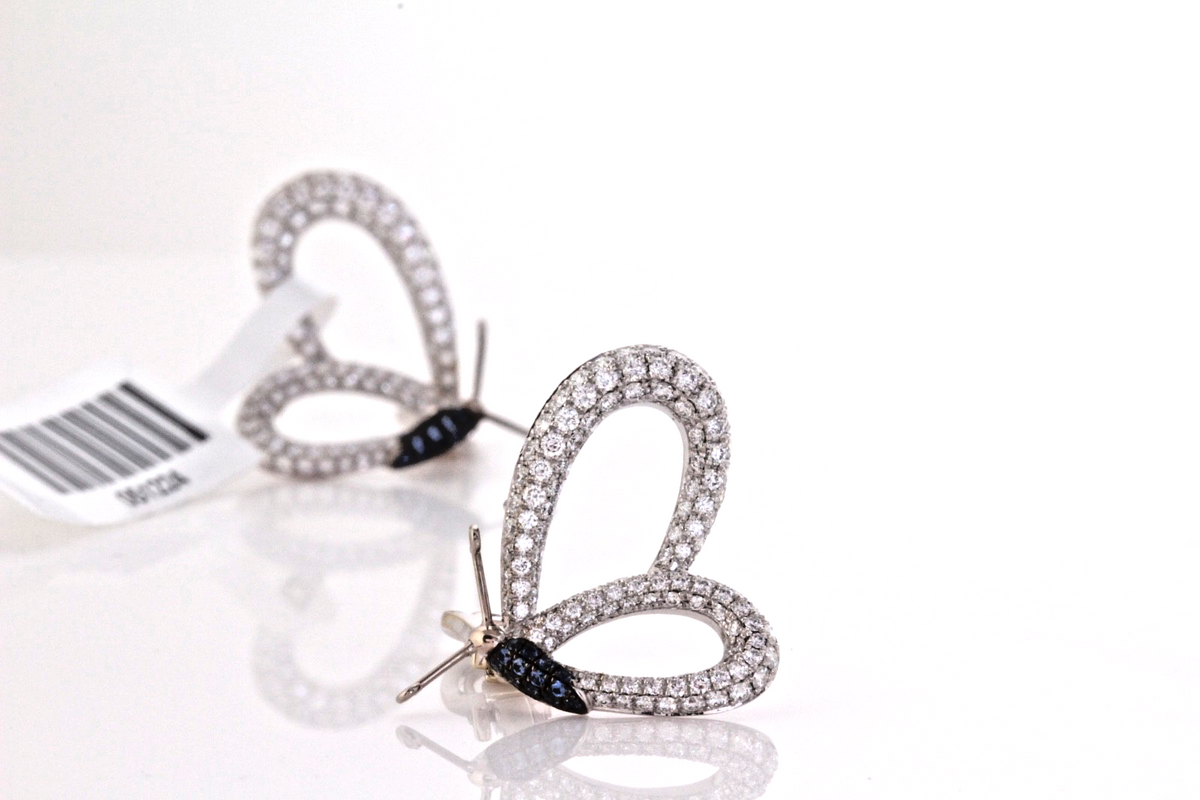 Chopard Diamond Sapphire Earrings 18K White Gold 2.41ct Diamonds w/Cert Box