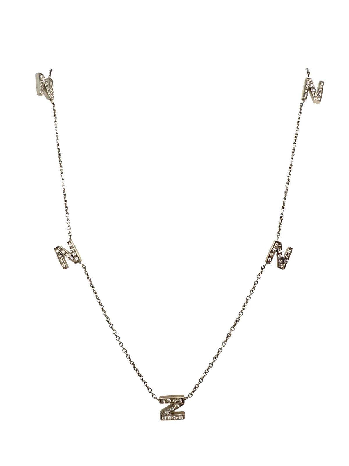 Roberto coin letter "N" diamond necklace and white gold