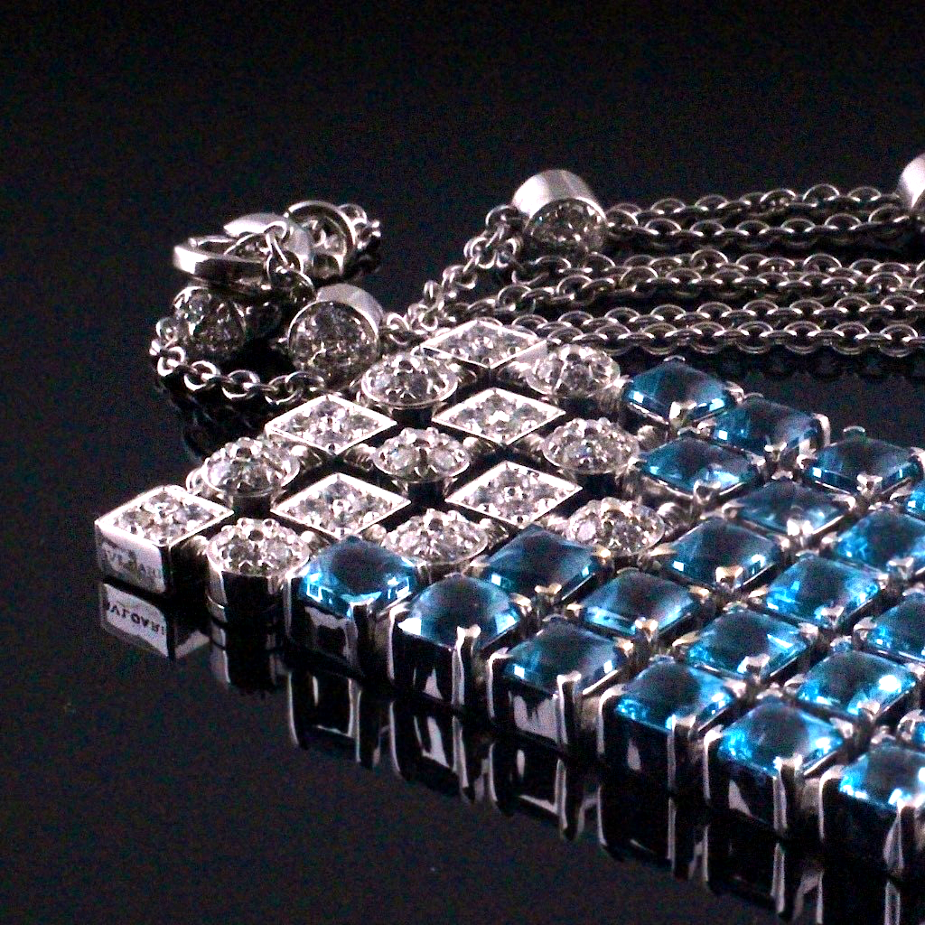 Bvlgari Bulgari Lucea 18K Gold Blue Topaz Diamond Waterfall Pendant Necklace