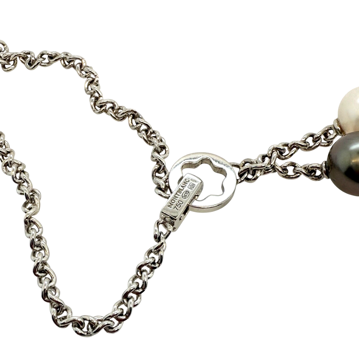 Montblanc 18K White Gold Chain Bracelet w/ 11 mm Black & 10 mm White Pearls, 7.