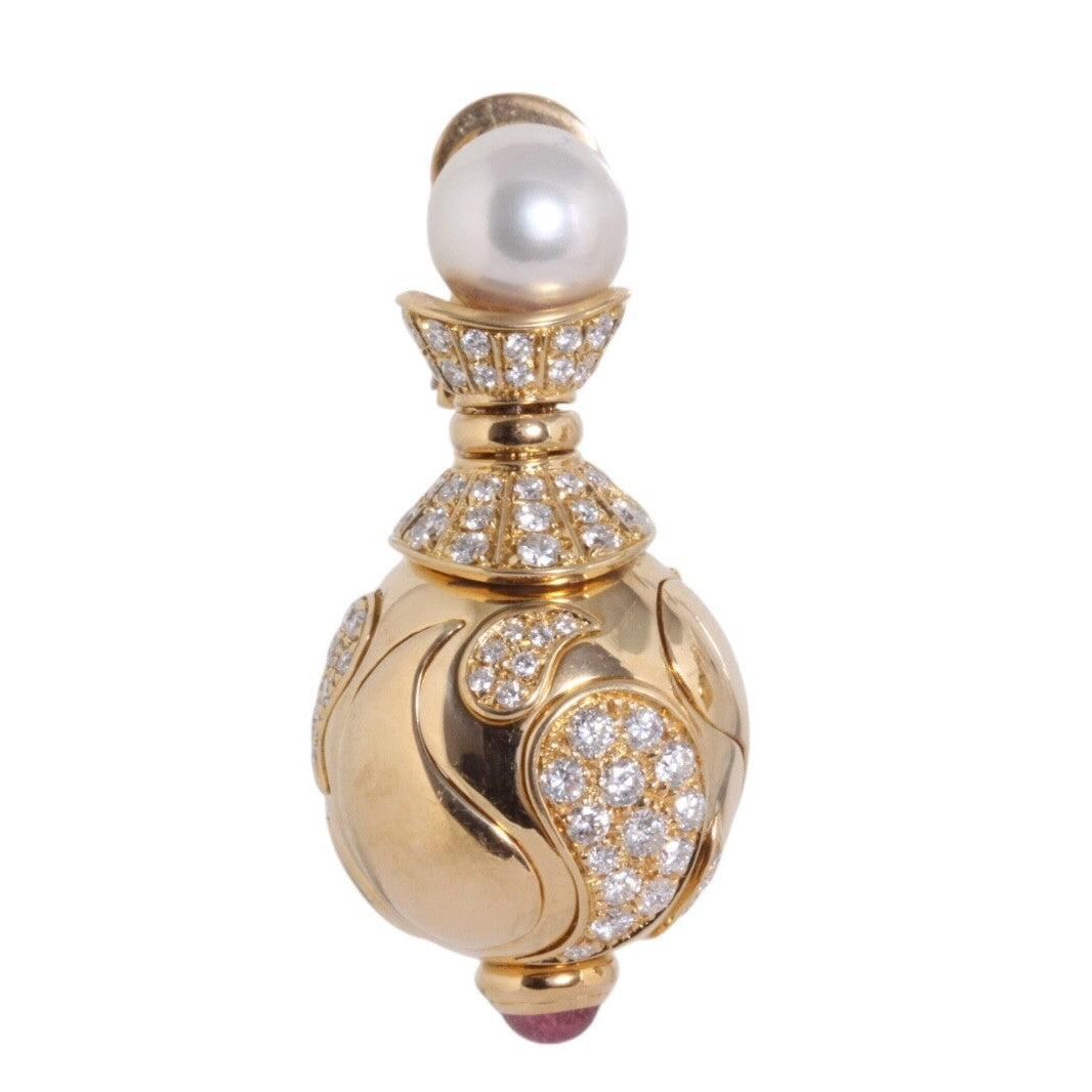 Chopard 18k Yellow Gold “Casmir” Diamond, Pink Tourmaline & Pearl Drop Clip Earr