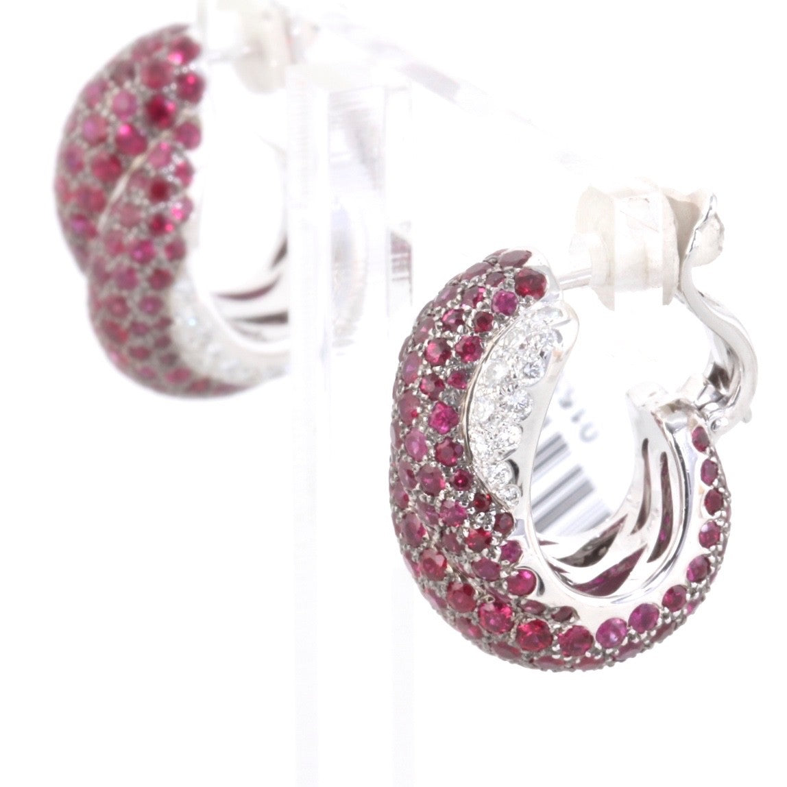 Chopard 18K White Gold Ruby & Diamond Hoop Earrings – 11.15 CT Rubies – Cert