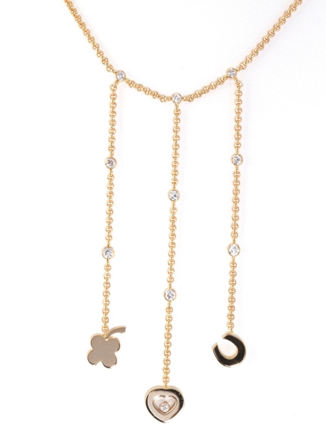 Chopard 18K Yellow Gold Happy Diamonds Good Luck Clover Horseshoe Heart Necklace