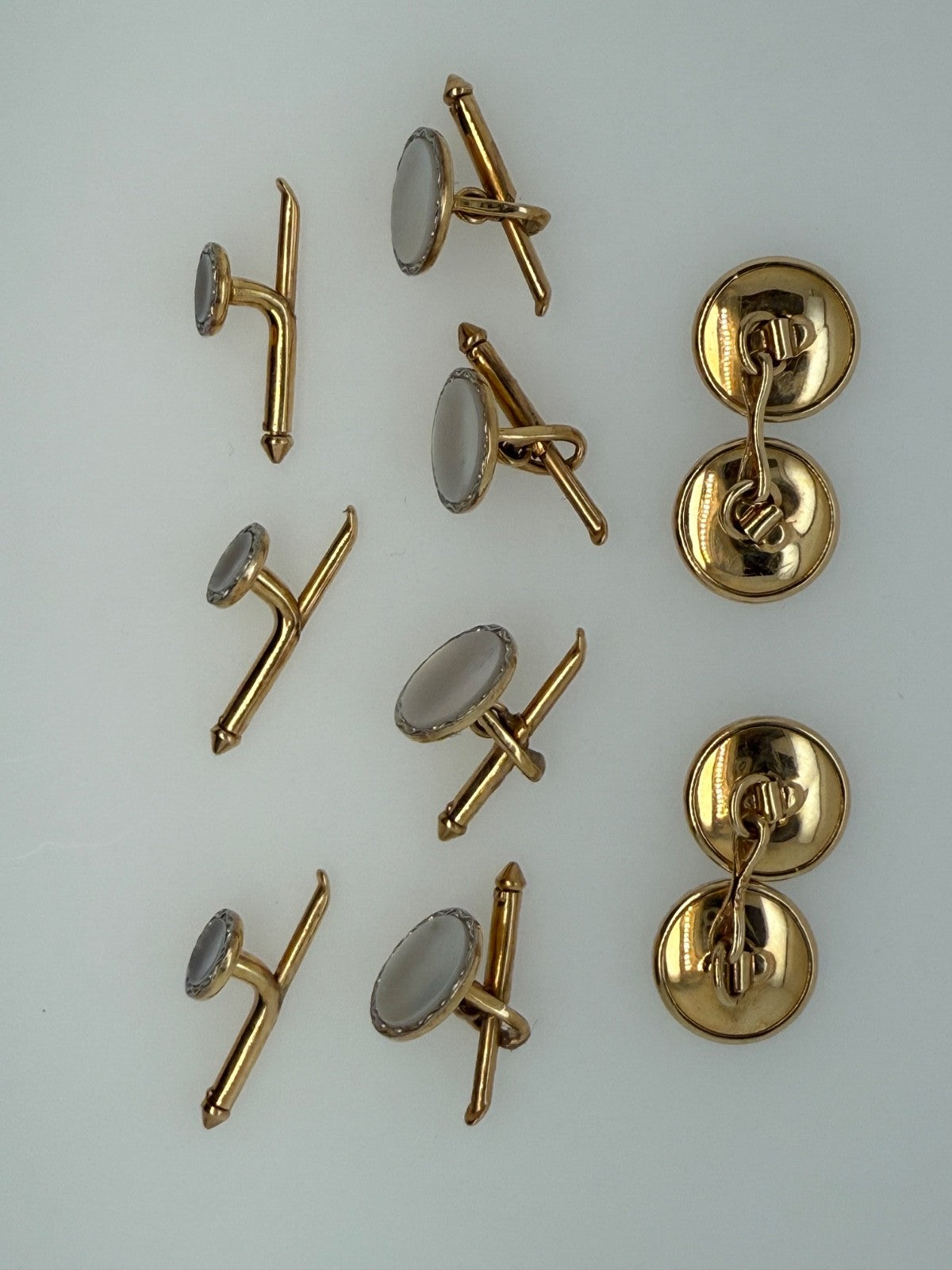 Antique 14K Gold Mother of Pearl Dress Set Cufflinks Studs B. Altman Co NY Box