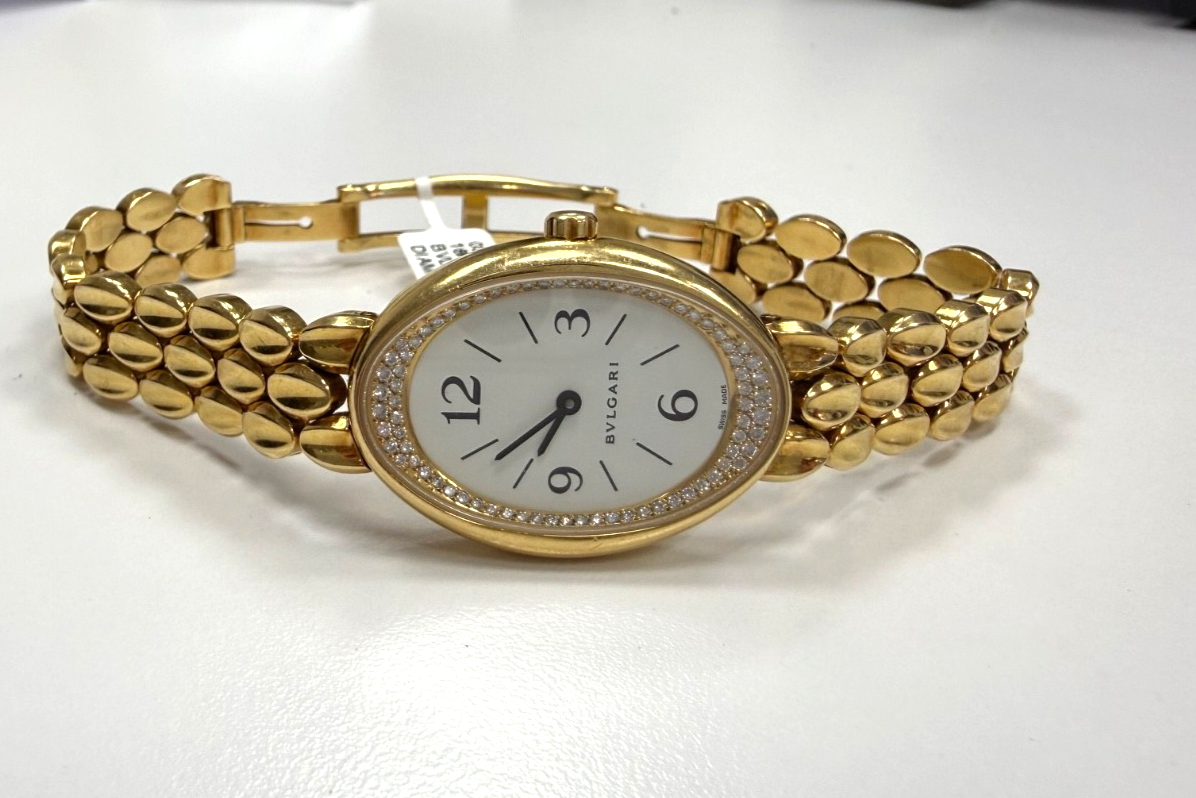 Bulgari Ovale OV32G 18K Yellow Gold Diamond Bezel Watch 80g Swiss Made