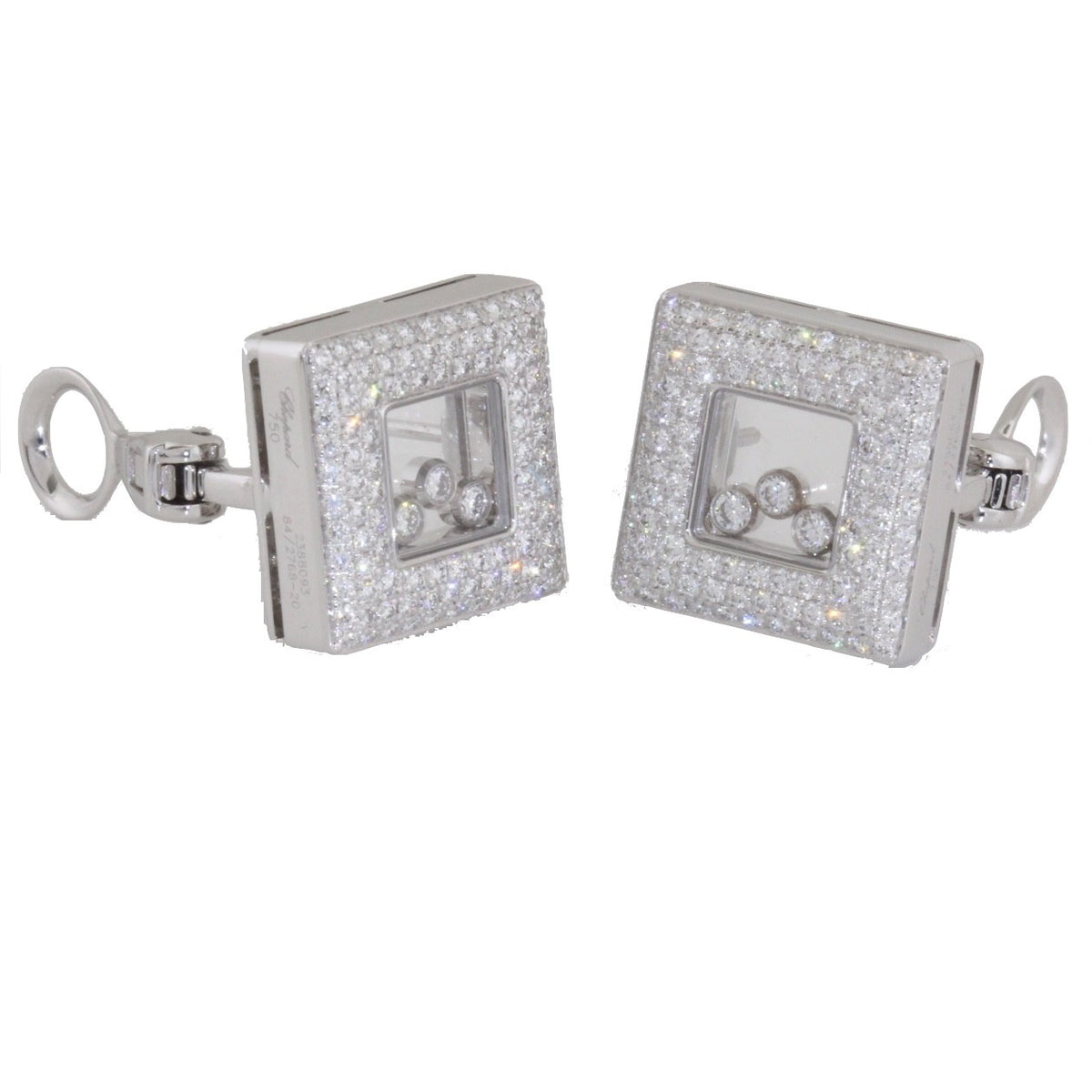 Chopard Happy Diamonds Earrings 18K White Gold 2.02ct Diamonds w/Box & Cert