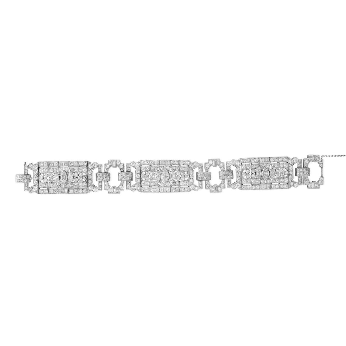 Vintage 1940s Platinum Diamond Bracelet – Marquise Center ~1.50 ct – ~13.0 ctw (