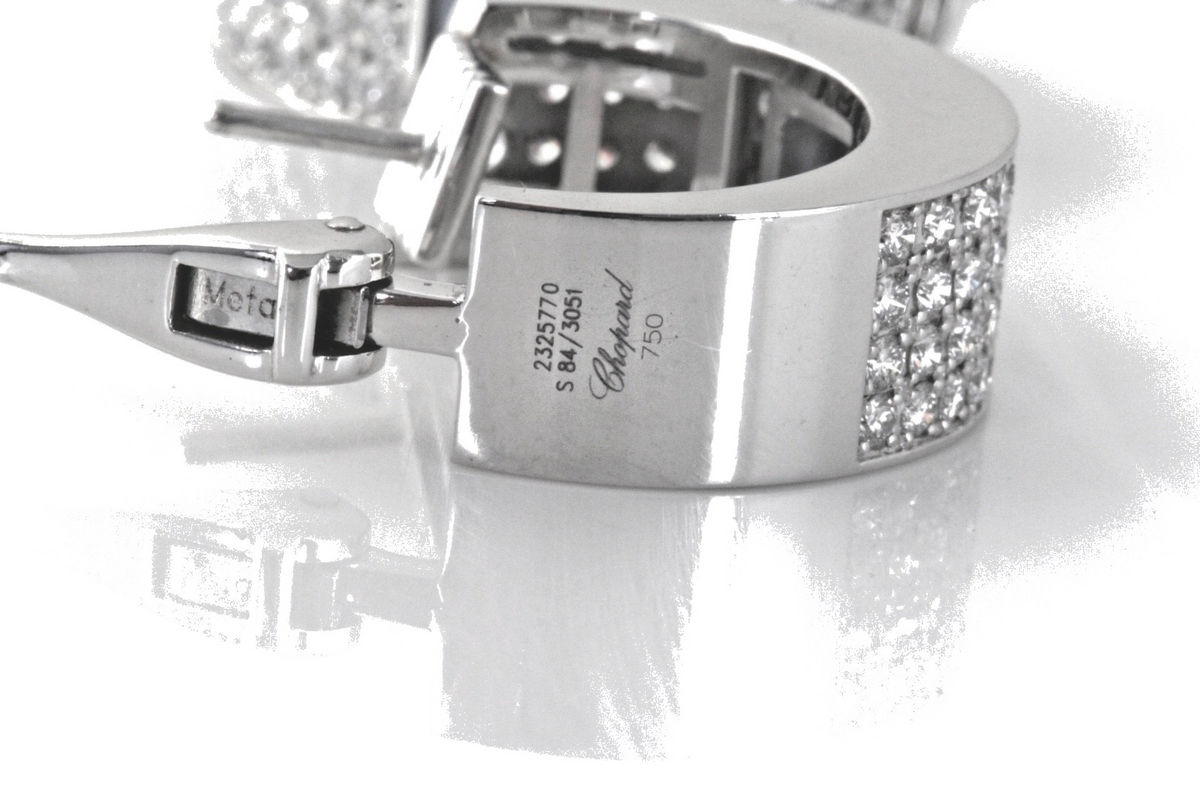 Chopard 18K WG 2.47ct Diamond 1.44ct Sapphire Pavé Hoop Earrings w/ Cert