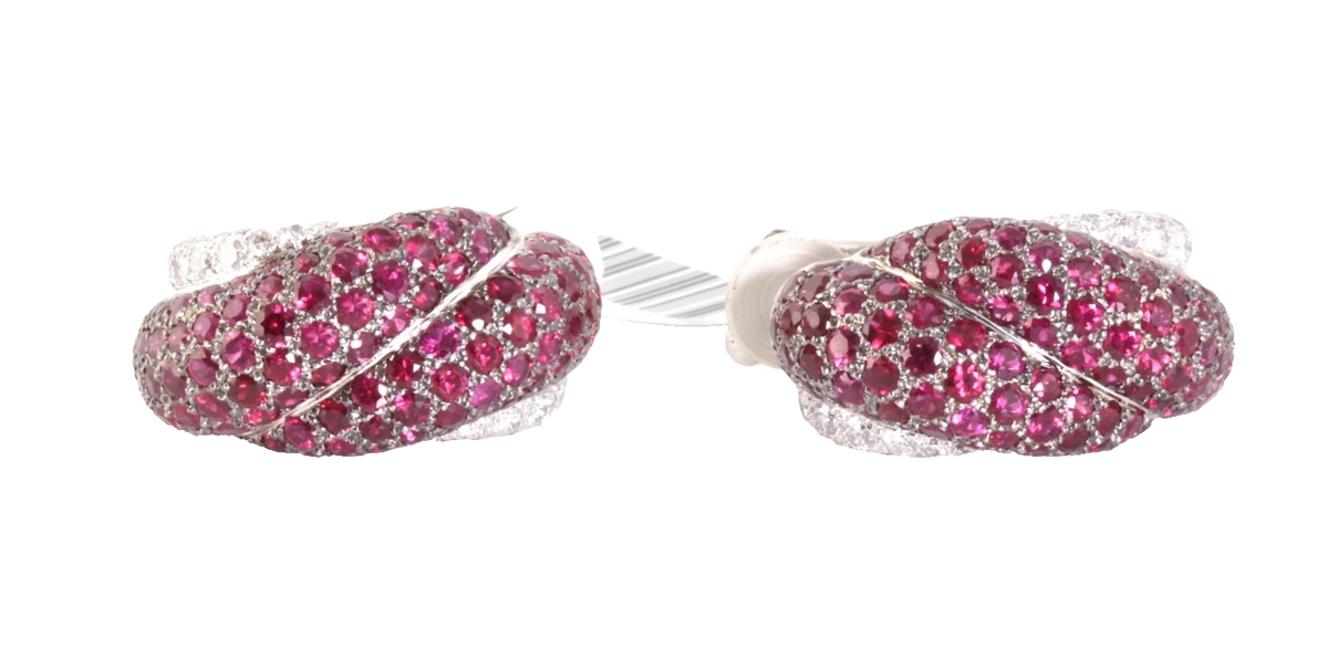 Chopard 18K White Gold Ruby & Diamond Hoop Earrings – 11.15 CT Rubies – Cert