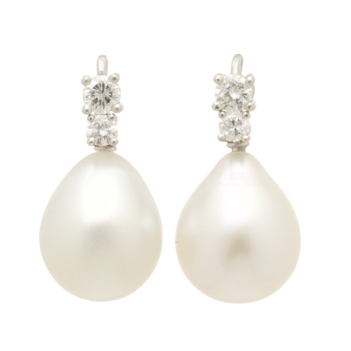 Platinum 4.50ct Diamond Starburst Cluster South Sea Pearl Drop Earrings Vintage