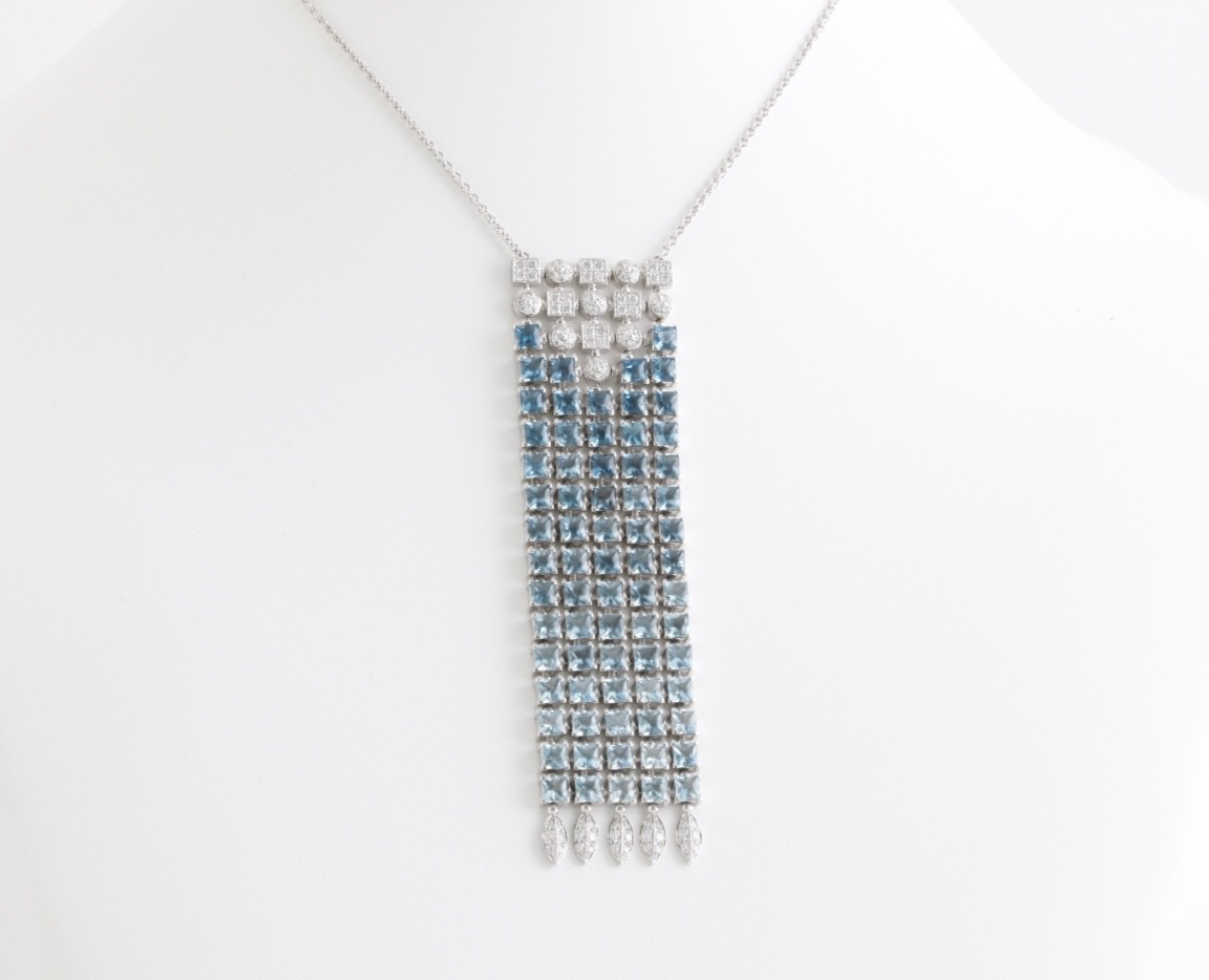 Bvlgari Bulgari Lucea 18K Gold Blue Topaz Diamond Waterfall Pendant Necklace