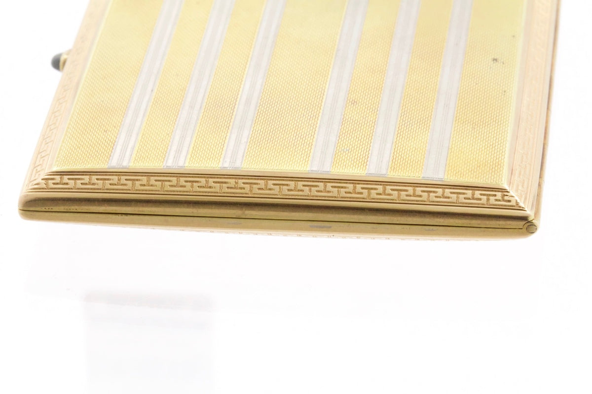Antique 18K Yellow White Gold Cigarette Case Guilloché Sapphire Cabochon 106.5g