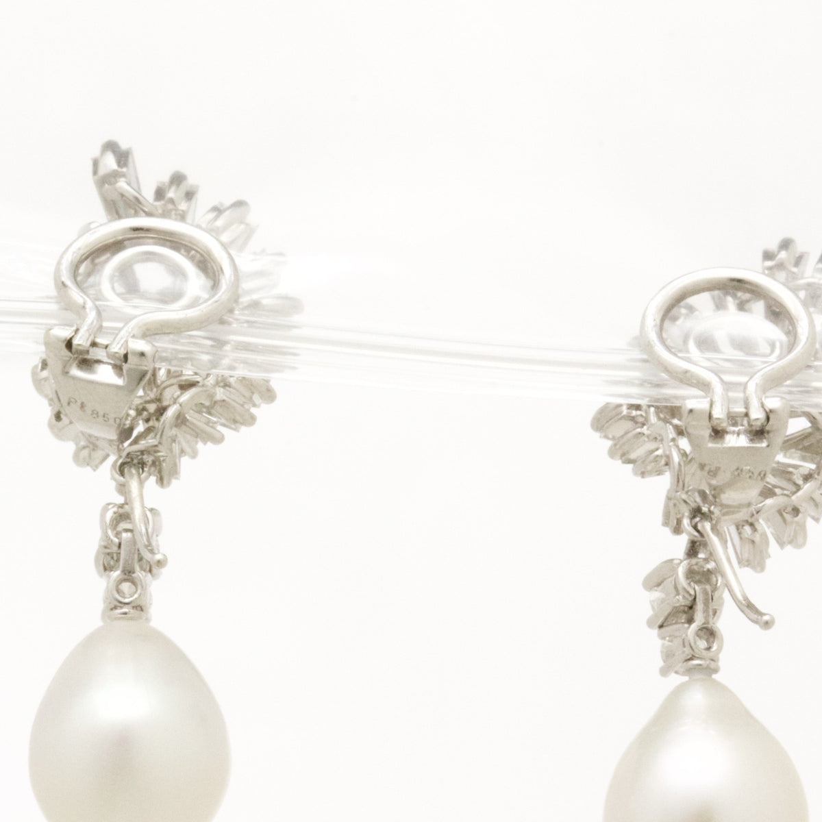 Platinum 4.50ct Diamond Starburst Cluster South Sea Pearl Drop Earrings Vintage