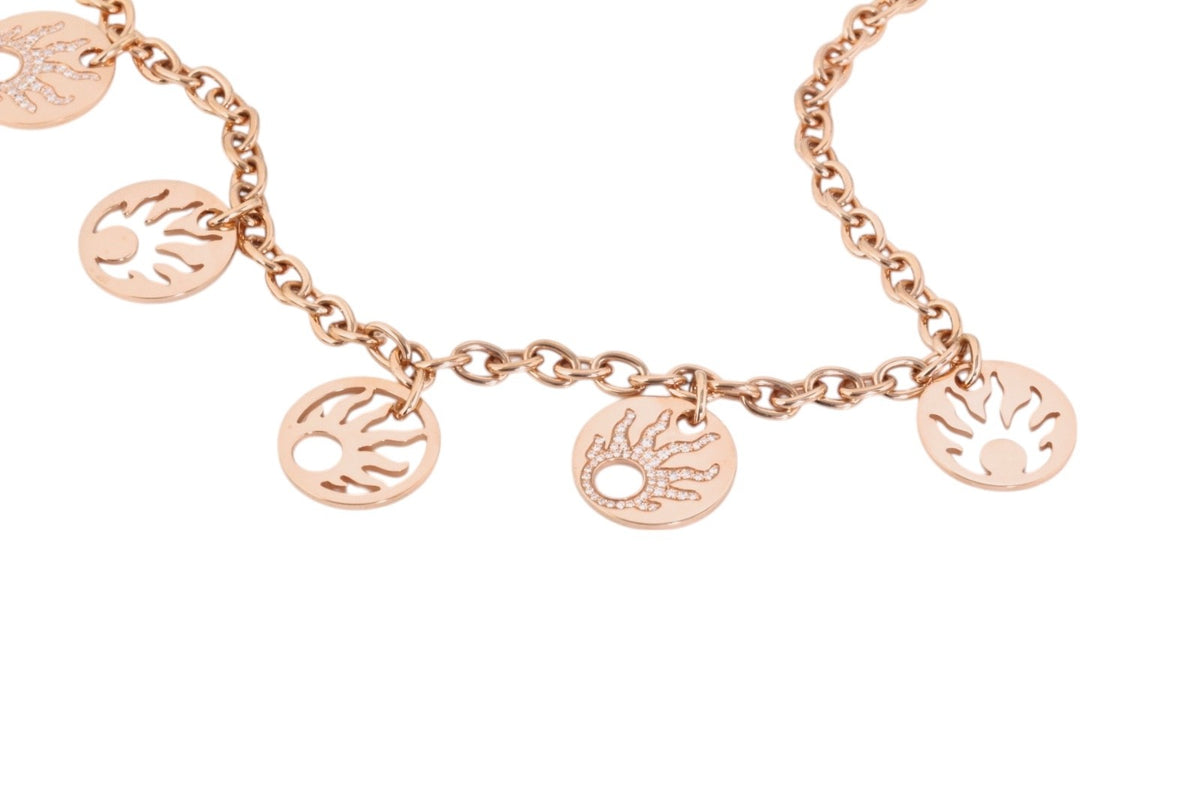 Chopard 18K Rose Gold Happy Sun 7 Disc Diamond Charm Necklace 0.41ct COA Box