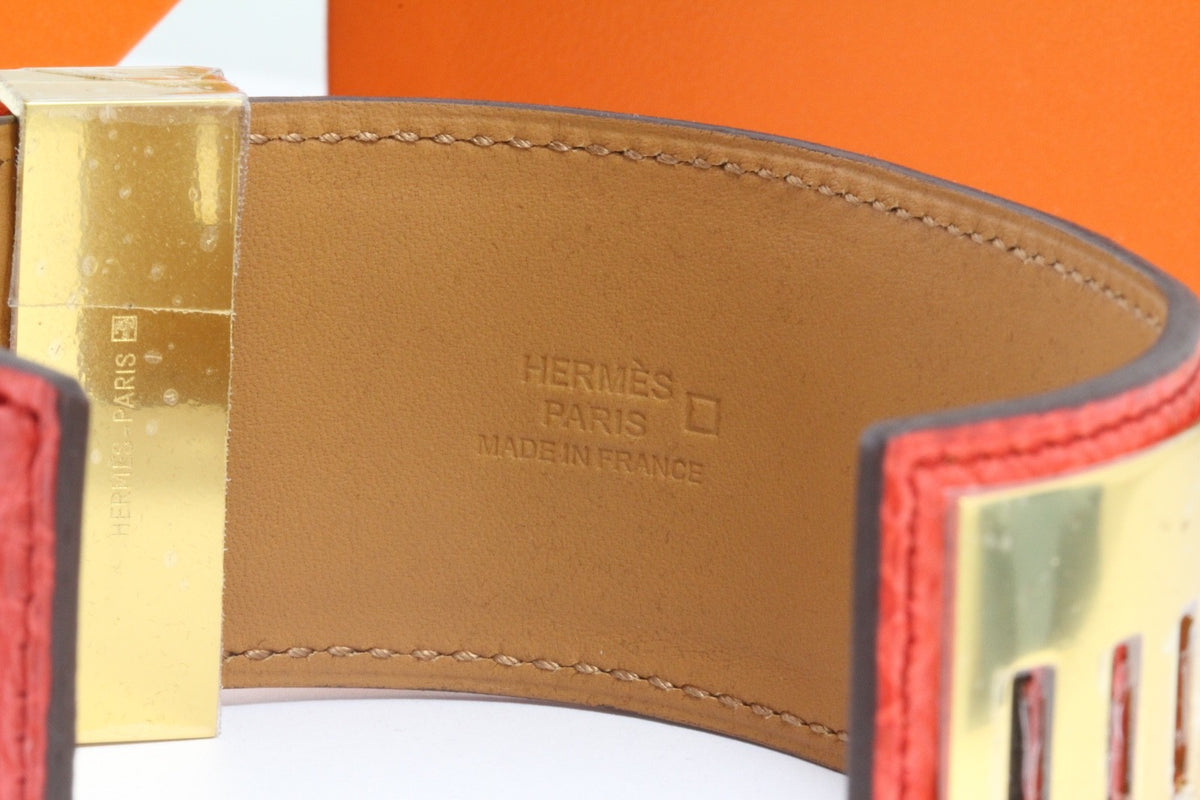 Hermès CDC Collier de Chien Geranium Matte Alligator Gold HW Size S 2010 Box